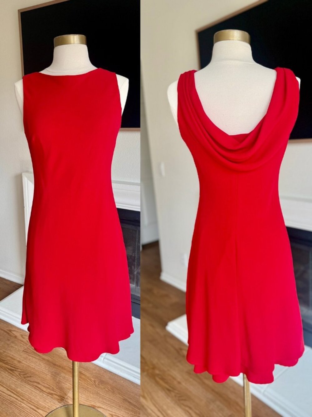 Red Cowl Open Back Drape Dress Old Money Coastal Sz 4
